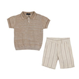 Manuelle Frank Beige Polo and White/Beige Stripe Shorts Set