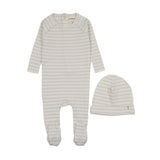 Mema Knit Light Blue Rib Stripe Footie/Beanie