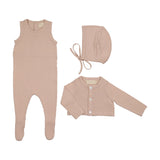 Peluche Rose Knit Jumpsuit/Cardigan/Bonnet Set