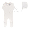 Ely's & Co Ivory Leaf Embroiderd Collar Footie/Bonnet