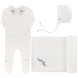 Ely's & Co Ivory Leaf Embroiderd Collar Layette Set