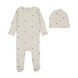 Lilette Cream/Blue Rosebud Footie and Hat