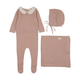 Lilette Dusty Pink Embroider Knit Collar Layette Set