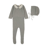 Lilette Light Blue Embroider Collar Footie and Bonnet