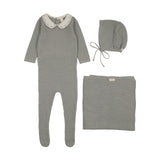 Lilette Light Blue Embroider Knit Collar Layette Set