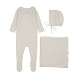 Lilette Cream Pink Embroider Knit Collar Layette Set