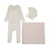 Lilette Cream/Pink Sweetheart Collar Layette Set