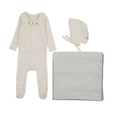 Lilette Cream/Blue Sweetheart Collar Layette Set