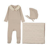 Lilette Cream/Taupe Sweetheart Collar Layette Set