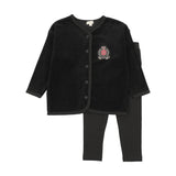 Lil Legs Black Velour Crest Lounge Set