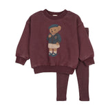 Analogie Wash Burgundy Girl Bear Sweatshirt Set