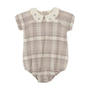 Analogie Taupe Plaid Embroider Collar Romper