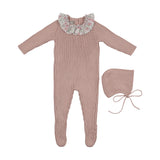 Carmina Anemona Floral Collar Knit Footie and Bonnet