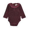 Piupiuchik Aubergine Animal Print Long Sleeve Bodysuit with Collar