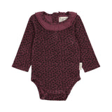 Piupiuchik Aubergine Animal Print Long Sleeve Bodysuit with Collar