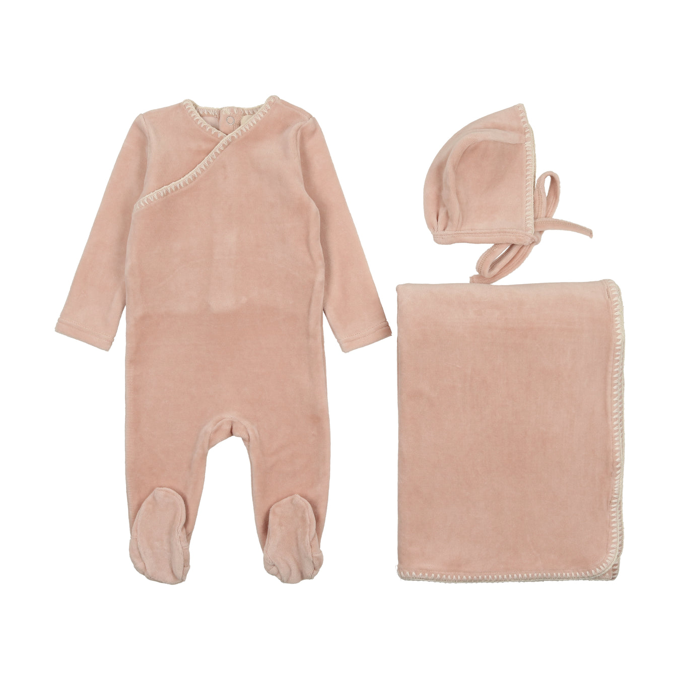Velour Brown Ribbon Footie & Bonnet-Clay Velour Brown Ribbon Footie & Bonnet-Clay