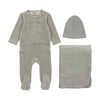Mema Knit Blue/Mink Little & Loved Velour Layette Set