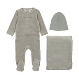 Mema Knit Blue/Mink Little & Loved Velour Layette Set