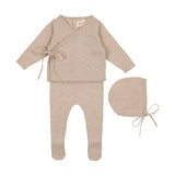 Mema Knit Oatmeal Knit Footie with Crop Cardigan/Bonnet