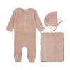 Mema Knits Pale Pink Velour Mock Wrap Layette Set