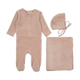 Mema Knits Pale Pink Velour Mock Wrap Layette Set