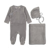 Mema Knits Windy Blue Velour Mock Wrap Layette Set