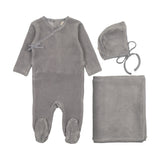 Mema Knits Windy Blue Velour Mock Wrap Layette Set