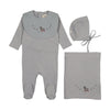 Mema Knits Windy Blue/Slate Embroider Duck Layette Set with Bib