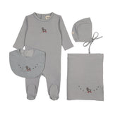 Mema Knits Windy Blue/Slate Embroider Duck Layette Set with Bib