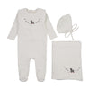Mema Knits Winter White/Slate Embroider Duck Layette Set with Bib