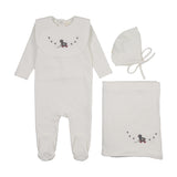Mema Knits Winter White/Slate Embroider Duck Layette Set with Bib