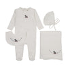 Mema Knits Winter White/Slate Embroider Duck Layette Set with Bib