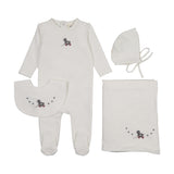 Mema Knits Winter White/Slate Embroider Duck Layette Set with Bib