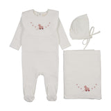 Mema Knits Winter White/Pale Pink Embroider Duck Layette Set with Bib