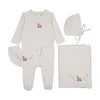 Mema Knits Winter White/Pale Pink Embroider Duck Layette Set with Bib