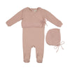 Mema Knits Pale Pink Embroider Knit Sweater/Footie/Bonnet