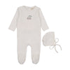 Mema Knits Winter White/Taupe Cherry Footie and Bonnet