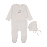 Mema Knits Winter White/Taupe Cherry Footie and Bonnet