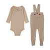 Mema Knits Beige Melange Knit Overall and Onesie Set