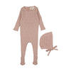 Mema Knits Pale Pink Pointelle Knit Footie and Bonnet
