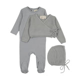 Mema Knits Windy Blue Embroider Knit Sweater/Footie/Bonnet