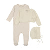 Mema Knits Ivory Embroider Knit Sweater/Footie/Bonnet