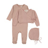 Mema Knits Pale Pink Embroider Knit Sweater/Footie/Bonnet