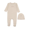 Mema Knits Ivory/Rosewood French Terry Embroidered Footie and Beanie