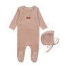 Mema Knits Pale Pink/Red Cherry Footie and Bonnet