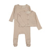 Mema Knits Oatmeal Pointelle Footie/Cardigan Set