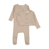 Mema Knits Oatmeal Pointelle Footie/Cardigan Set