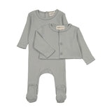 Mema Knits Windy Blue Pointelle Footie/Cardigan Set