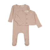 Mema Knits Deep Pink Pointelle Footie/Cardigan Set