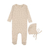 Mema Knits Mauve Floral Printed Pointelle Footie and Bonnet